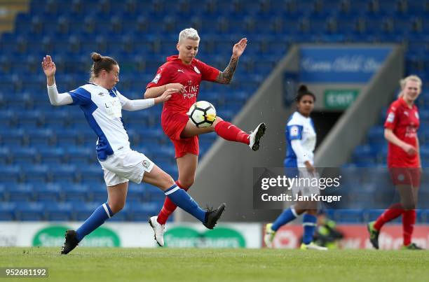 Paige Stewart Leicester City Women battles with Jess Holbrook of Blackburn Rovers during the FA Women's Premier League Cup Final between Blackburn...