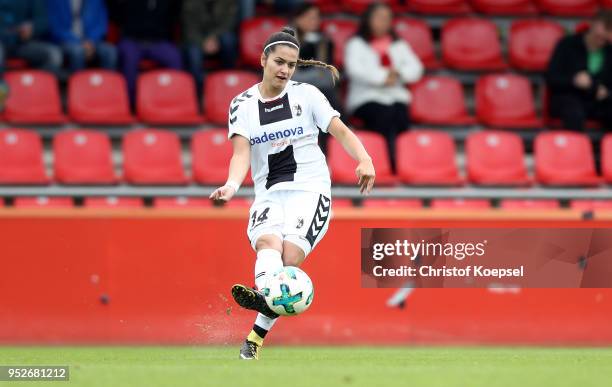 Nicole Eckerle of Freiburg II runs with the ball during the Second Frauen-Bundesliga Suedstaffel match between Bayer Leverkusen and SC Freiburg II at...