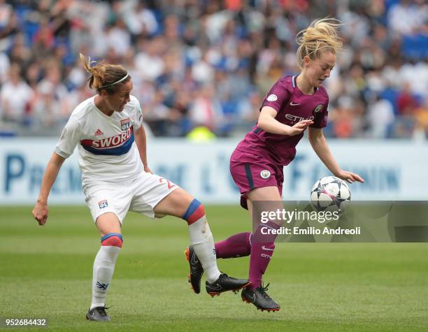 Keira Walsh of Manchester City Women is challenged by Camille Abily of Olympique Lyonnais during the UEFA Women's Champions League, Semi Final Second...