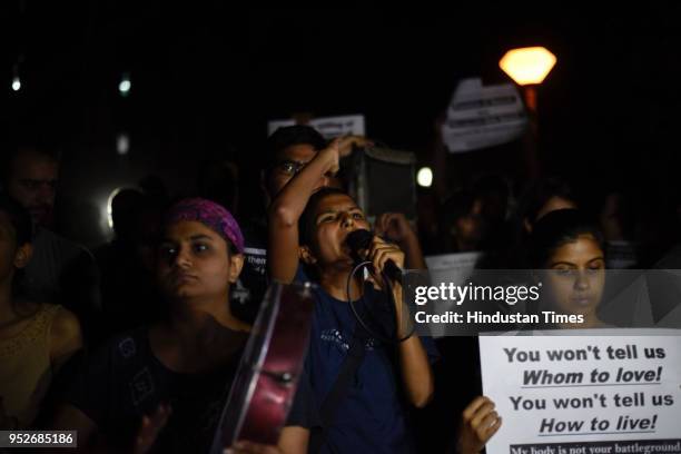 Members of Jawaharlal Nehru University Students Union march against the screening of film In the Name of Love-Melancholy of Gods Own Country, in JNU,...