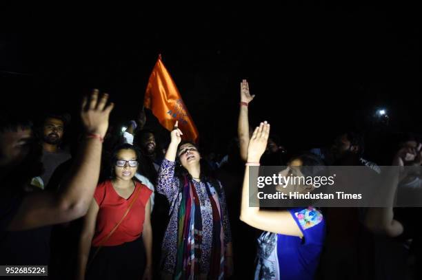 Members of Jawaharlal Nehru University Students Union march against the screening of film In the Name of Love-Melancholy of Gods Own Country, in JNU,...