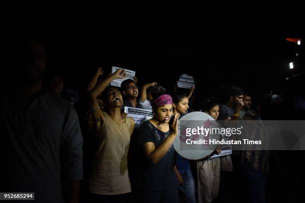 Members of Jawaharlal Nehru University Students Union march against the screening of film In the Name of Love-Melancholy of Gods Own Country, in JNU,...