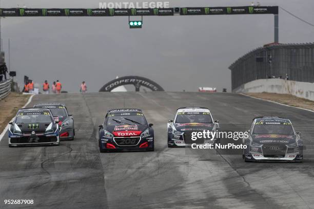 Timmy HANSEN in Peugeot 208 of Team Peugeot Total , Sebastien LOEB in Peugeot 208 of Team Peugeot Total , Petter SOLBERG in Volkswagen Polo R of PSRX...