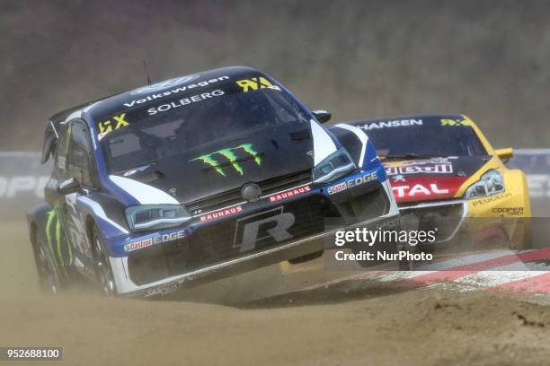 Petter SOLBERG in Volkswagen Polo R of PSRX Volkswagen Sweden and Kevin HANSEN in Peugeot 208 of Team Peugeot Total in action during the World RX of...