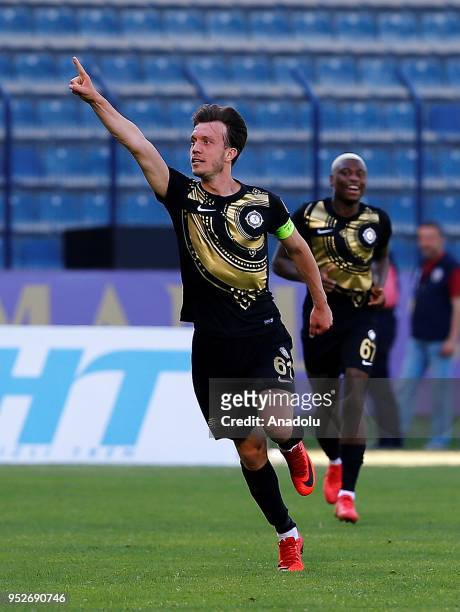 Numan Curuksu of Osmanlispor celebrates after scoring a goal during the Turkish Spor Toto Super Lig soccer match between Osmanlispor and Medipol...