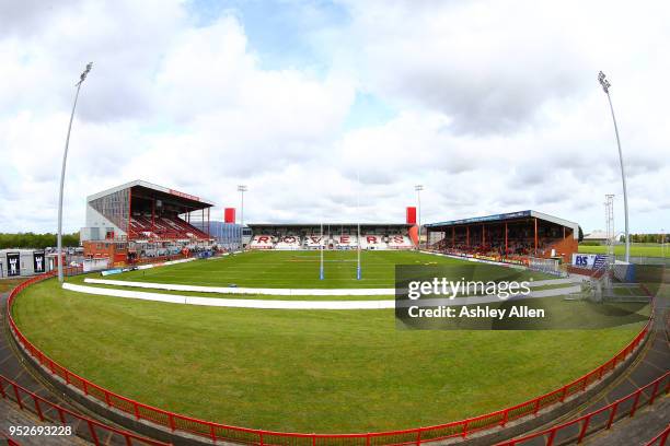 General view of KCOM Craven Park ahead of kick-off during the BetFred Super League match between Hull KR and Leeds Rhinos at KCOM Craven Park on...
