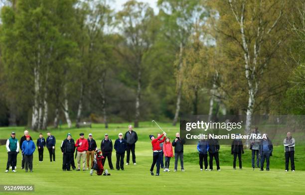 Elena Moosmann of Switzerland plays her second shot on the 2nd hole as crowds looks on during the final round of the Girls' U16 Open Championship at...