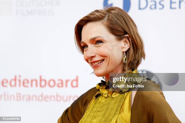 German actress Aglaia Szyszkowitz attends the Lola - German Film Award red carpet at Messe Berlin on April 27, 2018 in Berlin, Germany.