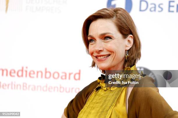 German actress Aglaia Szyszkowitz attends the Lola - German Film Award red carpet at Messe Berlin on April 27, 2018 in Berlin, Germany.