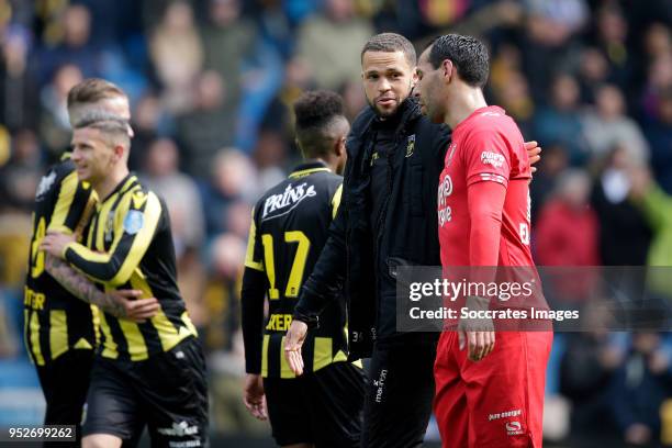 Luc Castaignos of Vitesse, Mounir El Hamdaoui of FC Twente during the Dutch Eredivisie match between Vitesse v Fc Twente at the GelreDome on April...