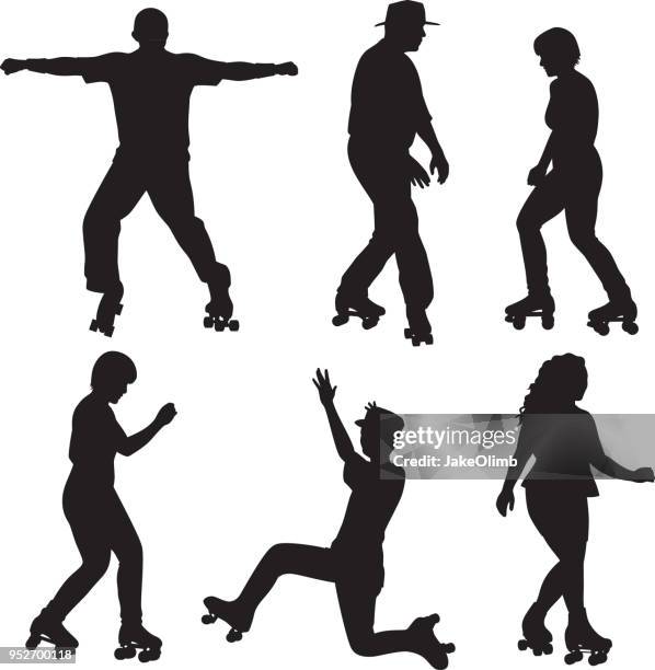 people roller skating silhouettes - roller skates stock illustrations