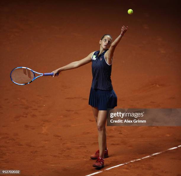 Karolina Pliskova of Czech Republic serves the ball during the singles final match against CoCo Vandeweghe of the United States on day 7 of the...