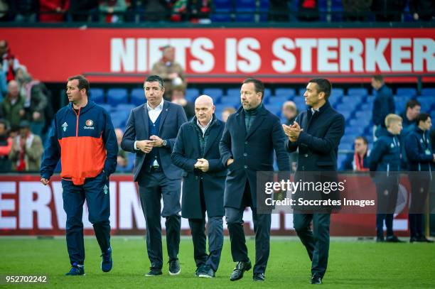 Assistant trainer Roy Makaay of Feyenoord, assistant trainer Jan Wouters of Feyenoord, assistant trainer Jean Paul van Gastel of Feyenoord, coach...