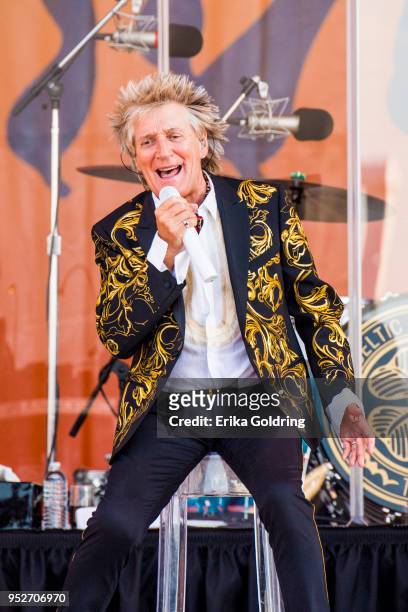 Rod Stewart performs during the New Orleans Jazz & Heritage Festival at Fair Grounds Race Course on April 28, 2018 in New Orleans, Louisiana.