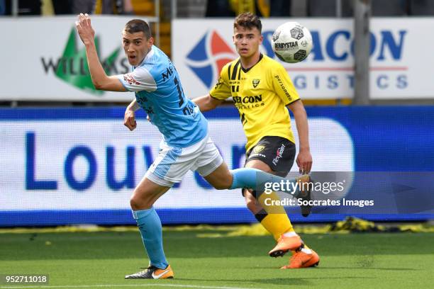 Jannes Vansteenkiste of Roda JC, Tristan Dekker of VVV Venlo during the Dutch Eredivisie match between VVVvVenlo - Roda JC at the Seacon Stadium - De...