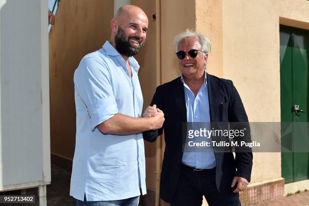 Roberto Stellone , new head coach of US Citta' di Palermo and President Giovanni Giammarva shake hands after a press conference at Carmelo Onorato...
