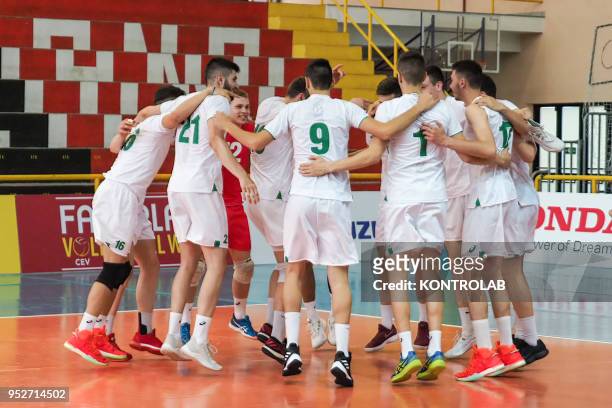 The Bulgarian national celebrates for the victory of the Bulgaria-Swiss match in the qualifying tourney for the European Championships for Men Under...