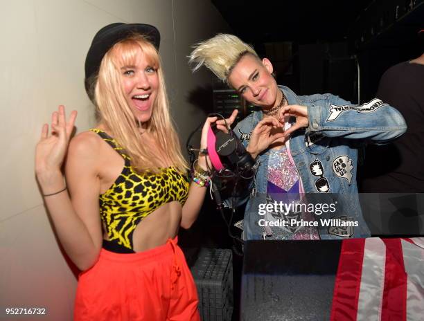 Miriam Nervo and Olivia Nervo of NERVO attend Nervo In Concert at Gold Room on April 29, 2018 in Atlanta, Georgia.