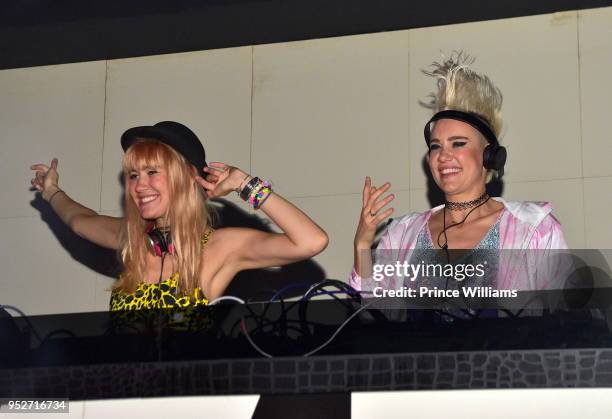 Miriam Nervo and Olivia Nervo of NERVO attend Nervo In Concert at Gold Room on April 29, 2018 in Atlanta, Georgia.