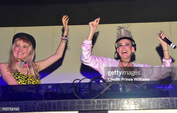 Miriam Nervo and Olivia Nervo of NERVO attend Nervo In Concert at Gold Room on April 29, 2018 in Atlanta, Georgia.