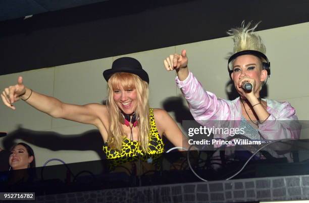 Miriam Nervo and Olivia Nervo of NERVO attend Nervo In Concert at Gold Room on April 29, 2018 in Atlanta, Georgia.