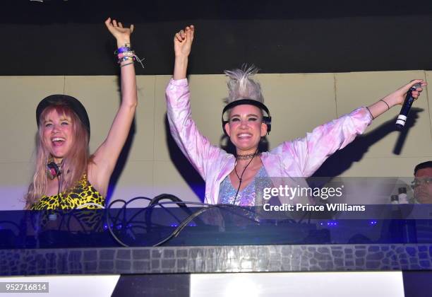 Miriam Nervo and Olivia Nervo of NERVO attend Nervo In Concert at Gold Room on April 29, 2018 in Atlanta, Georgia.