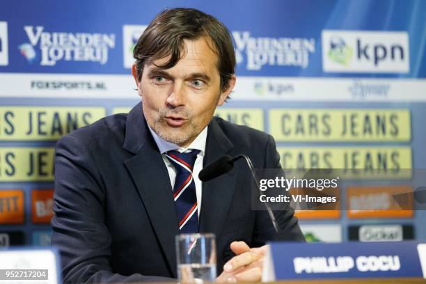 Coach Phillip Cocu of PSV during the Dutch Eredivisie match between ADO Den Haag and PSV Eindhoven at Cars Jeans stadium on April 29, 2018 in The...