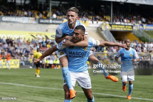 , Donis Avdijaj of Roda JC, Adil Auassar of Roda JC during the Dutch Eredivisie match between VVV Venlo and Roda JC at Seacon stadium De Koel on...