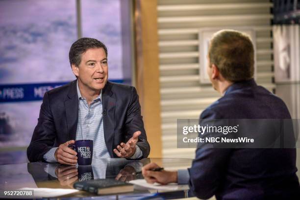 Pictured: James Comey, Former FBI Director, and moderator Chuck Todd appear on "Meet the Press" in Washington, D.C., Sunday, April 29, 2018.