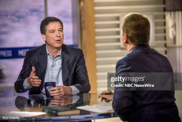 Pictured: James Comey, Former FBI Director, and moderator Chuck Todd appear on "Meet the Press" in Washington, D.C., Sunday, April 29, 2018.