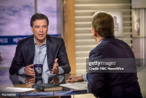 Pictured: James Comey, Former FBI Director, and moderator Chuck Todd appear on "Meet the Press" in Washington, D.C., Sunday, April 29, 2018.