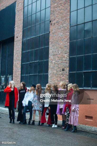 Models wear Line by Oslo on January 26, 2018 in Oslo, Norway.