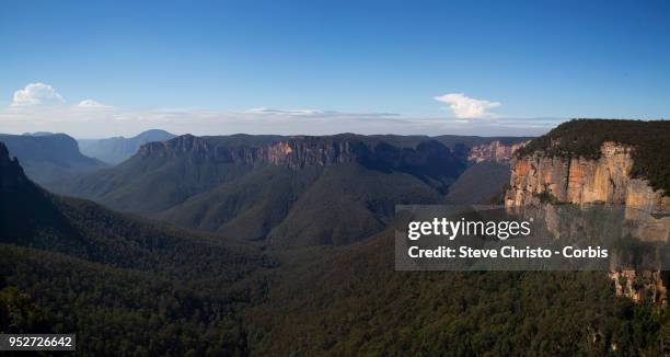 The World Heritage view across the Grose Valley at the popular Govetts Leap lookout at Blackheath on April 25, 2018 in Sydney, Australia.