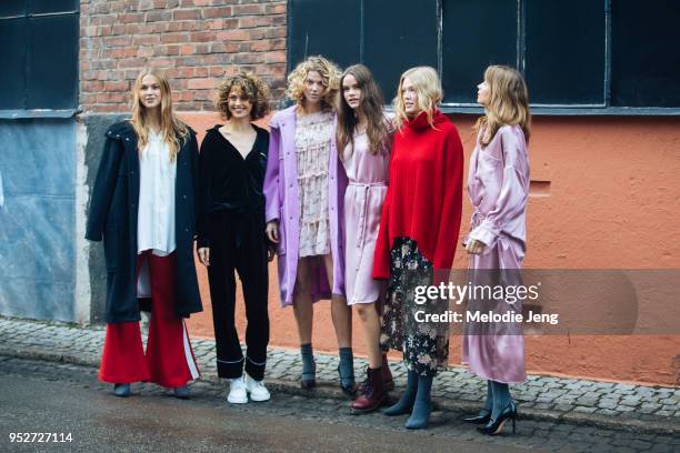 Models wear Line by Oslo on January 26, 2018 in Oslo, Norway.