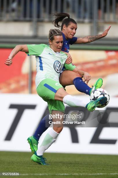 Lena Goessling of Wolfsburg and Ramona Bachmann of Chelsea compete for the ball during the Women's UEFA Champions League semi final second leg match...