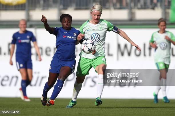 Nilla Fischer of Wolfsburg and Eniola Aluko of Chelsea compete for the ball during the Women's UEFA Champions League semi final second leg match...