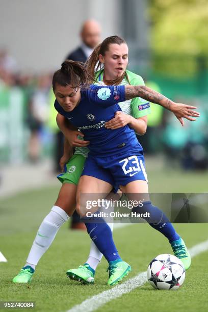 Noelle Maritz of Wolfsburg and Ramona Bachmann of Chelsea compete for the ball during the Women's UEFA Champions League semi final second leg match...