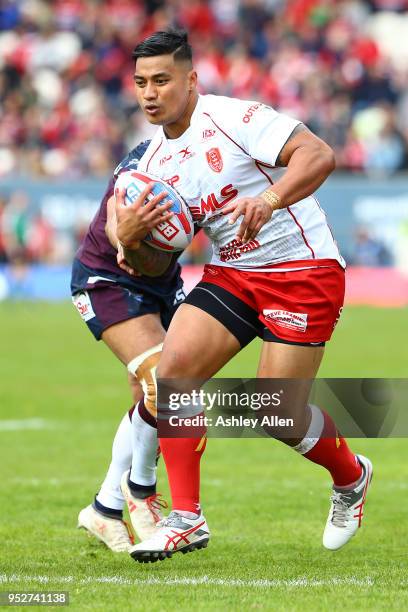 Junior Vaivai of Hull KR in action during the BetFred Super League match between Hull KR and Leeds Rhinos at KCOM Craven Park on April 29, 2018 in...