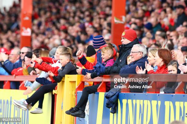 Hull KR fans look on during the BetFred Super League match between Hull KR and Leeds Rhinos at KCOM Craven Park on April 29, 2018 in Hull, England.
