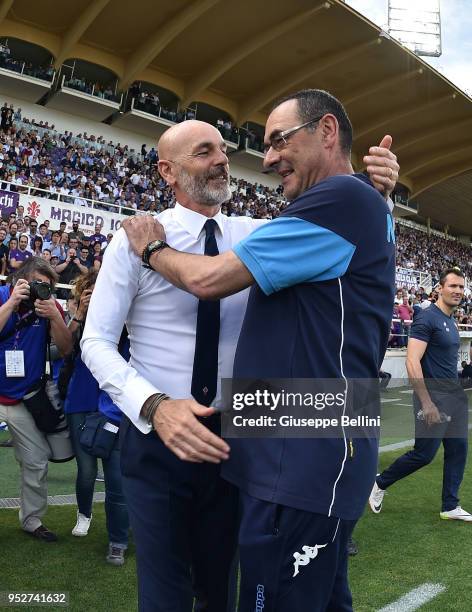 Stefano Pioli head coach of ACF Fiorentina and Maurizio Sarri head coach of SSC Napoli prior the Serie A match between ACF Fiorentina and SSC Napoli...