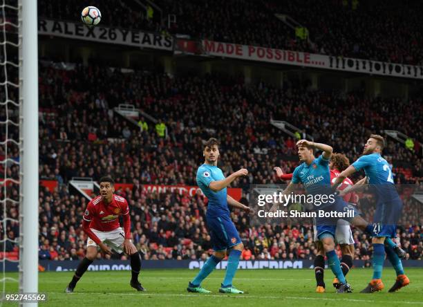 Marouane Fellaini of Manchester United scores his sides second goal during the Premier League match between Manchester United and Arsenal at Old...