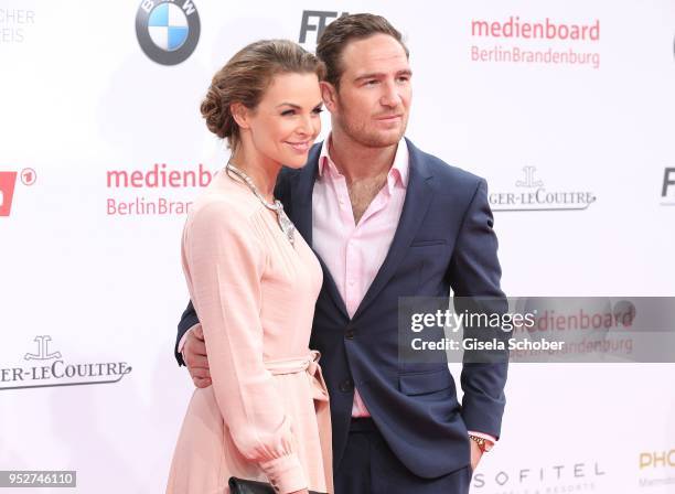 Annika Lau and her husband Frederick Lau and during the Lola - German Film Award red carpet at Messe Berlin on April 27, 2018 in Berlin, Germany.