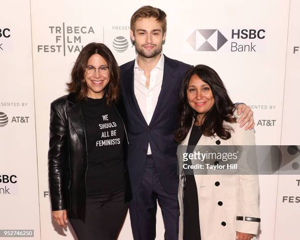 Amy Baer, Douglas Booth, and Haifaa Al-Mansour attend the premiere of "Mary Shelley" during the 2018 Tribeca Film Festival at Borough of Manhattan...
