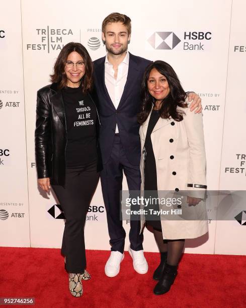 Amy Baer, Douglas Booth, and Haifaa Al-Mansour attend the premiere of "Mary Shelley" during the 2018 Tribeca Film Festival at Borough of Manhattan...