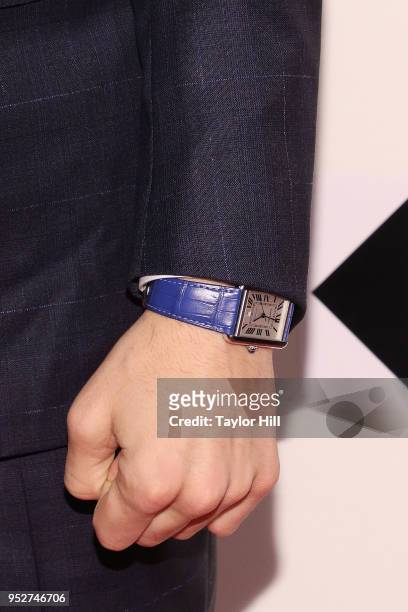 Douglas Booth, watch detail, attends the premiere of "The Fourth Estate" during the 2018 Tribeca Film Festival at Borough of Manhattan Community...