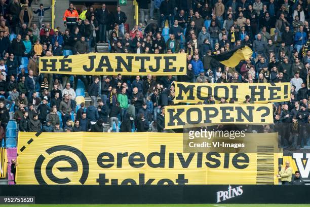 Banner he jantje, mooi he, kopen, eredivisie ticket, jan van halst during the Dutch Eredivisie match between Vitesse Arnhem and FC Twente Enschede at...