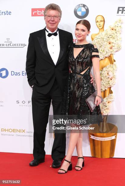 Joachim Flebbe and his daughter Farina Flebbe during the Lola - German Film Award red carpet at Messe Berlin on April 27, 2018 in Berlin, Germany.