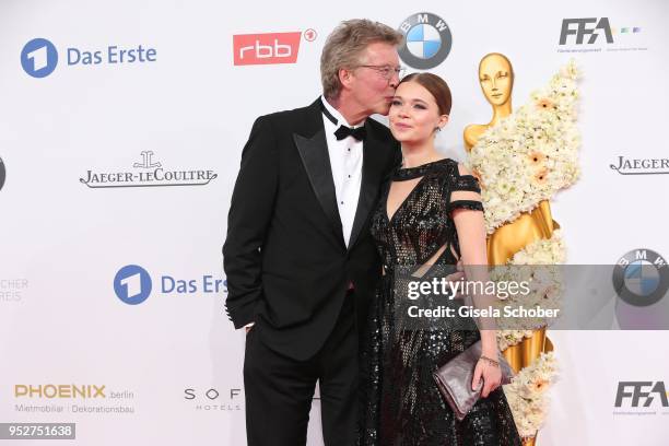 Joachim Flebbe and his daughter Farina Flebbe during the Lola - German Film Award red carpet at Messe Berlin on April 27, 2018 in Berlin, Germany.