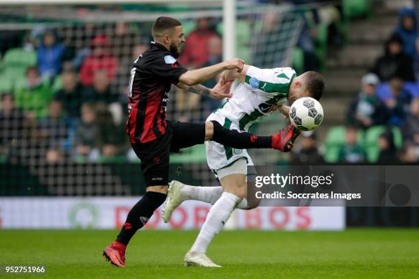 Stanley Elbers of Excelsior, Samir Memisevic of FC Groningen during the Dutch Eredivisie match between FC Groningen v Excelsior at the NoordLease...