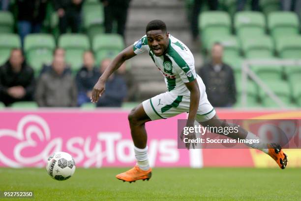 Deyovaisio Zeefuik of FC Groningen during the Dutch Eredivisie match between FC Groningen v Excelsior at the NoordLease Stadium on April 29, 2018 in...